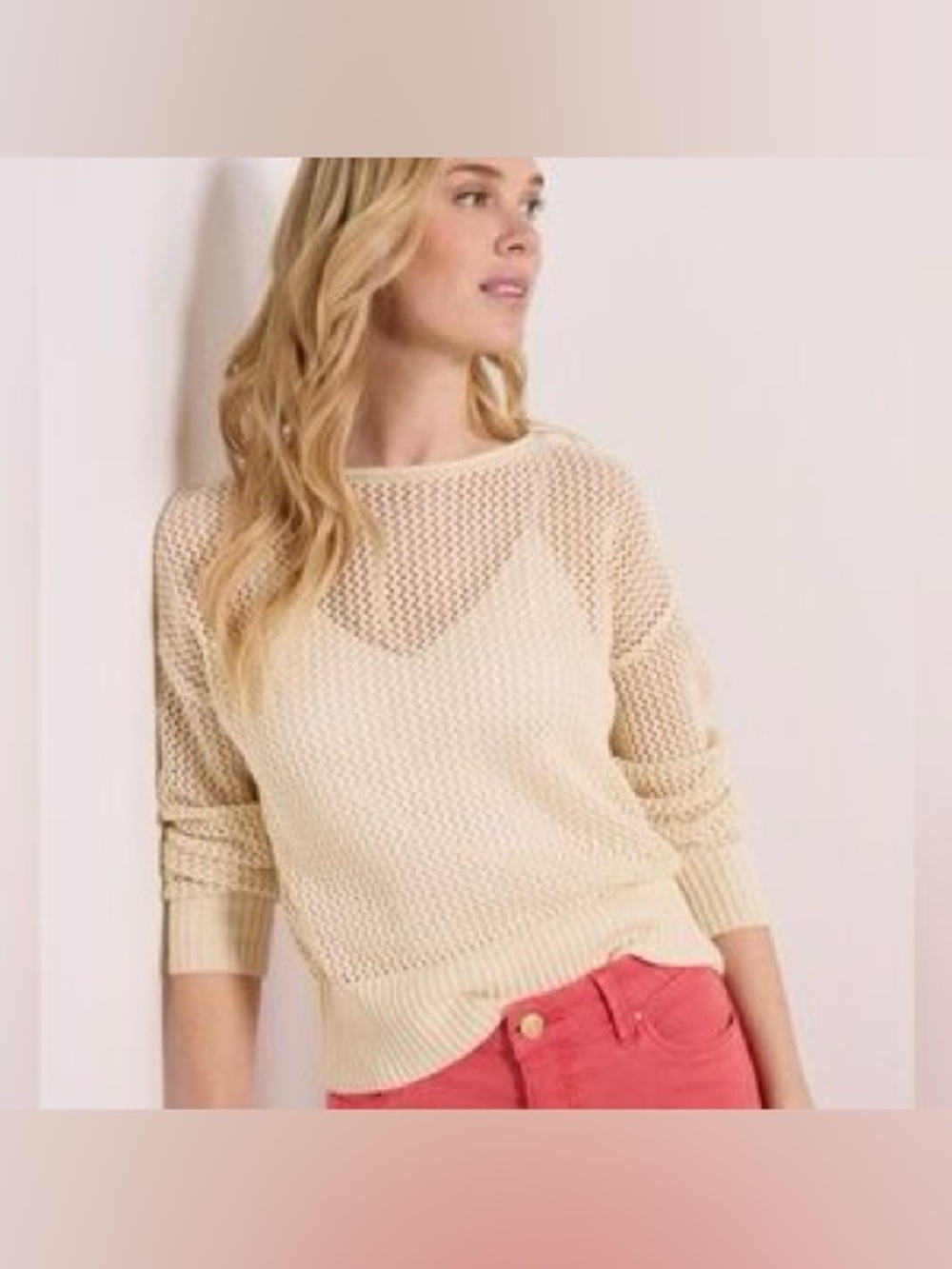 Sanctuary cotton Women’s Open-Knit crochet Sweater cream size‎ XL